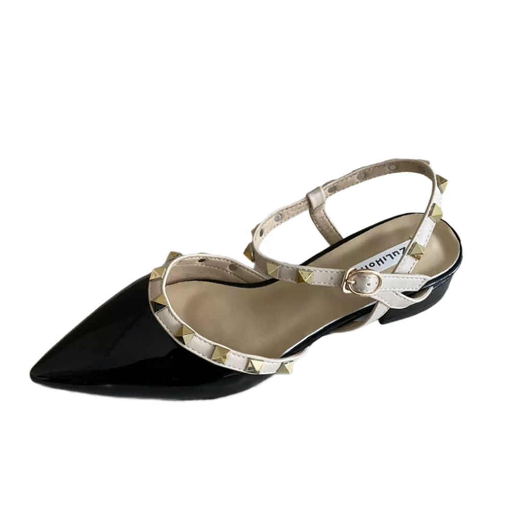 2023 New Spring Autumn Flat Studded Women's Shoes Pointed Toe Chunky Heel PU Leather Fashion Low Top Shoes - Image 5