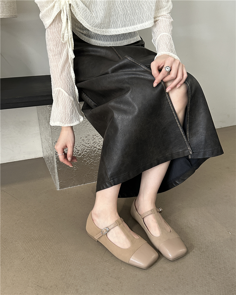 Matte Leather Square Toe T-Strap Mary Jane Shoes Fashion Versatile Flat Soft Comfortable Casual Shoes - Image 2