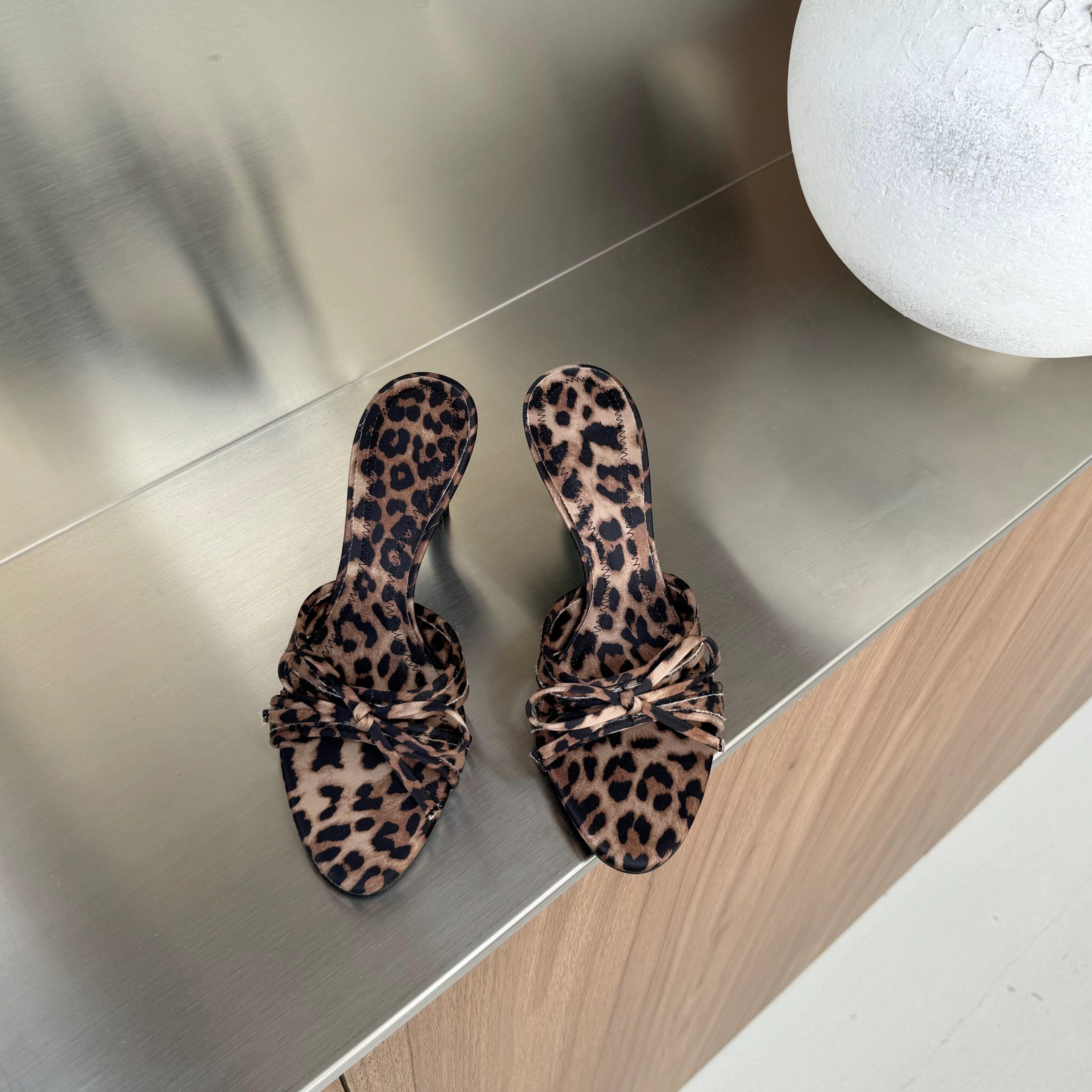 2024 New Summer High Heel Slippers for Women Sexy Bowknot Leopard Print - Image 5