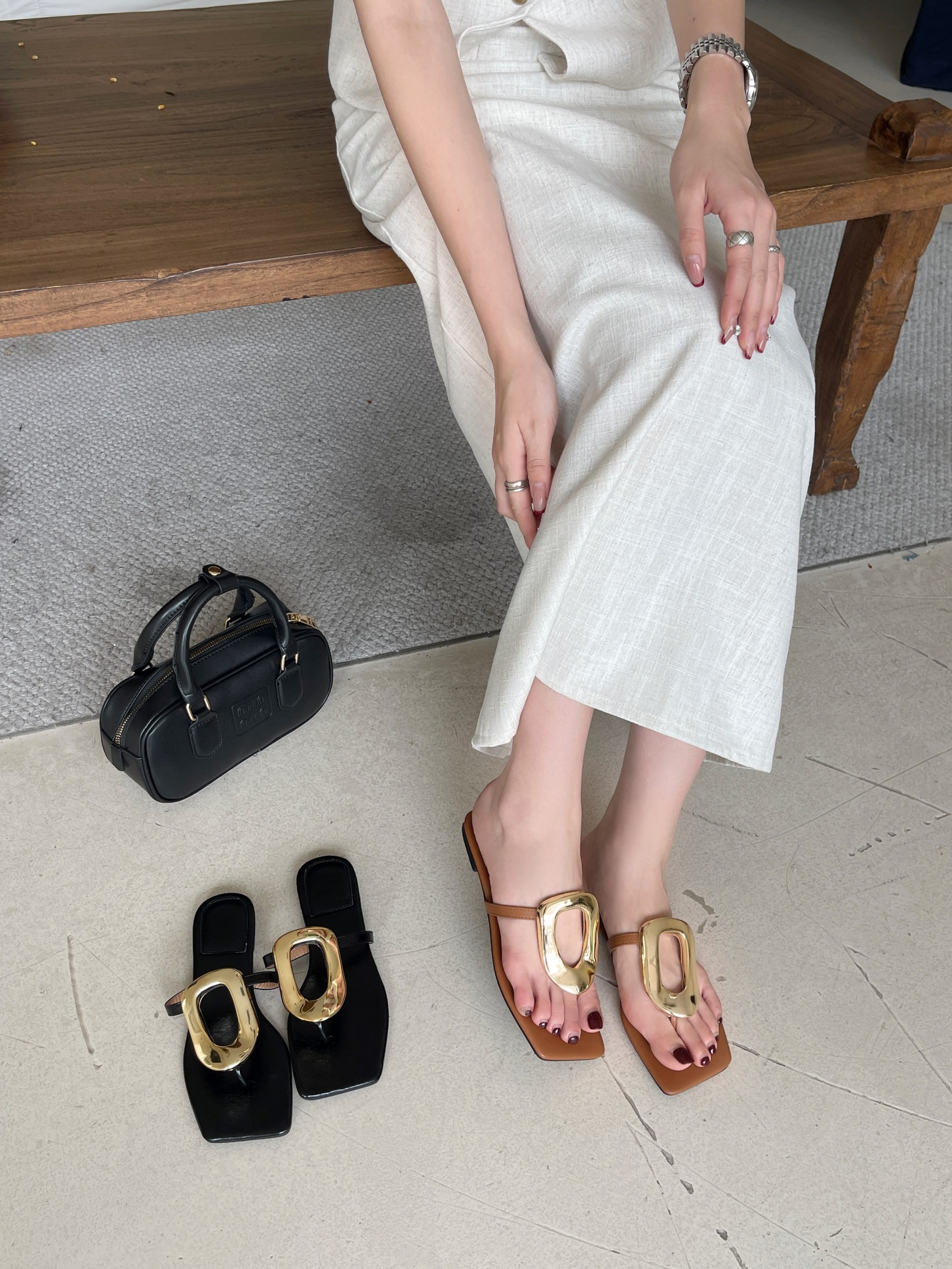 2024 New Flat Thong Sandals Women Casual PU Slippers