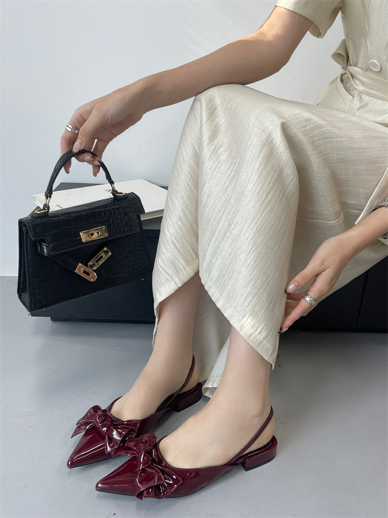 2025 Spring New Bow Closed Toe Back Strap Flat Sandals Slippers - Image 4