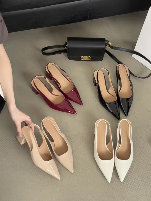 Baotou Sandals Women 2025 Spring Summer New French Pointed Toe Chunky Heel Open Back Slip On High Heels