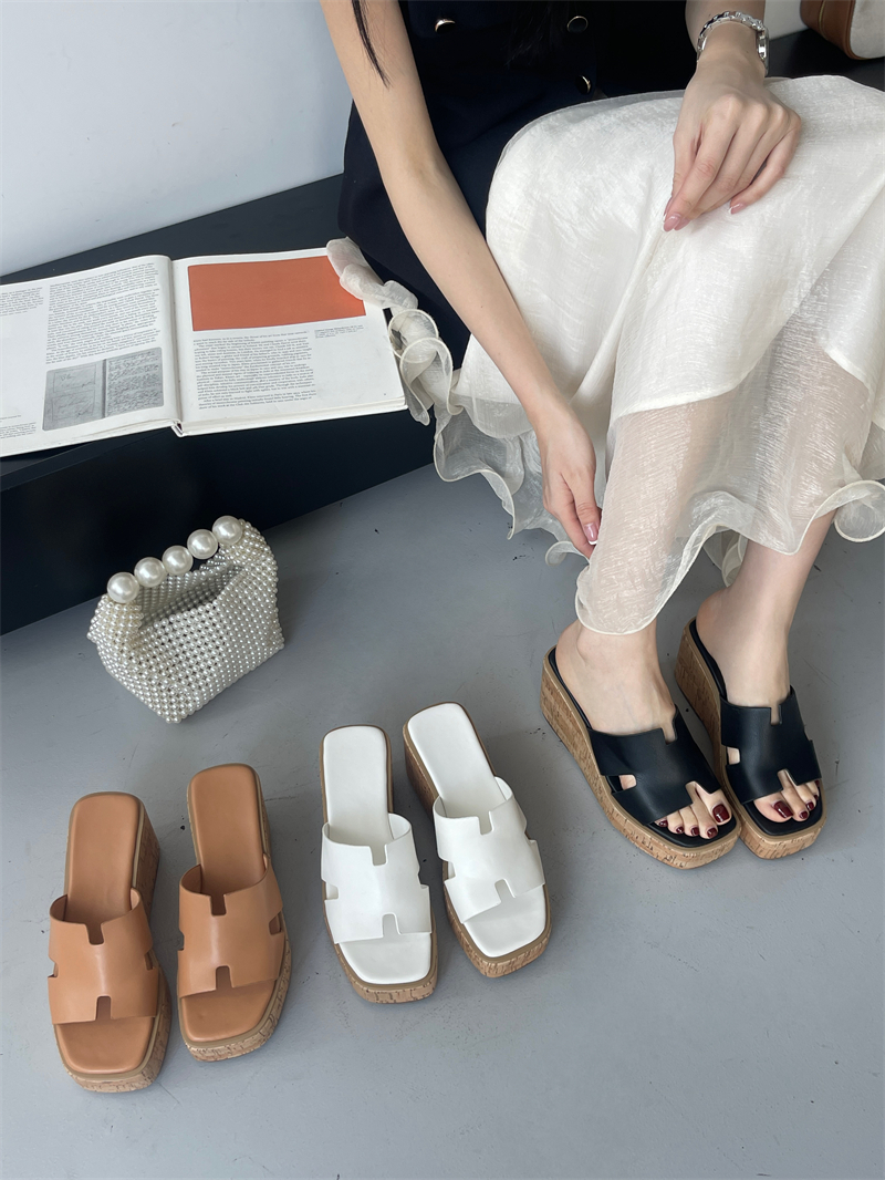 2025 Summer Platform Wedge Slippers for Women - PU Leather Casual Sandals