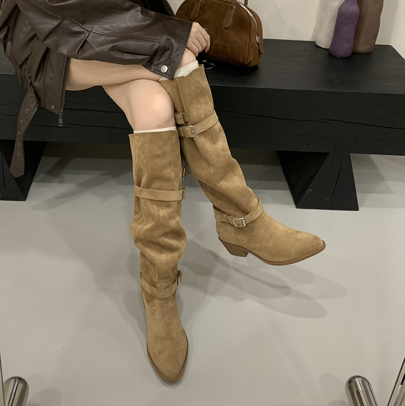 2025 New Fashion Retro Pleated Tall Boots for Women Over Knee Not Over Knee Stacked Boots Western Style Cowboy Boots - Image 3