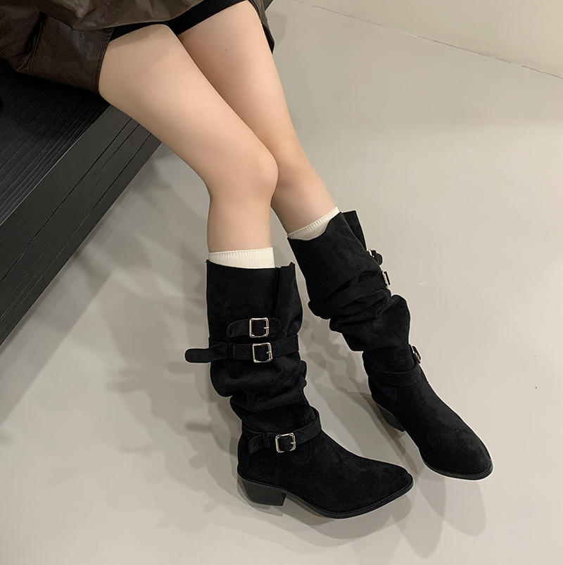 2025 New Fashion Retro Pleated Tall Boots for Women Over Knee Not Over Knee Stacked Boots Western Style Cowboy Boots - Image 4