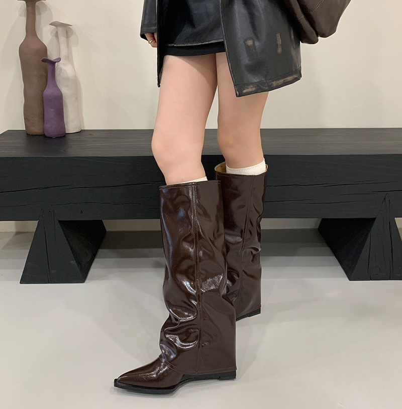 2025 New Patent Leather Riding Boots Over Knee Boots Stacked Boots Retro Pointed Toe Autumn Winter Fashion - Image 4