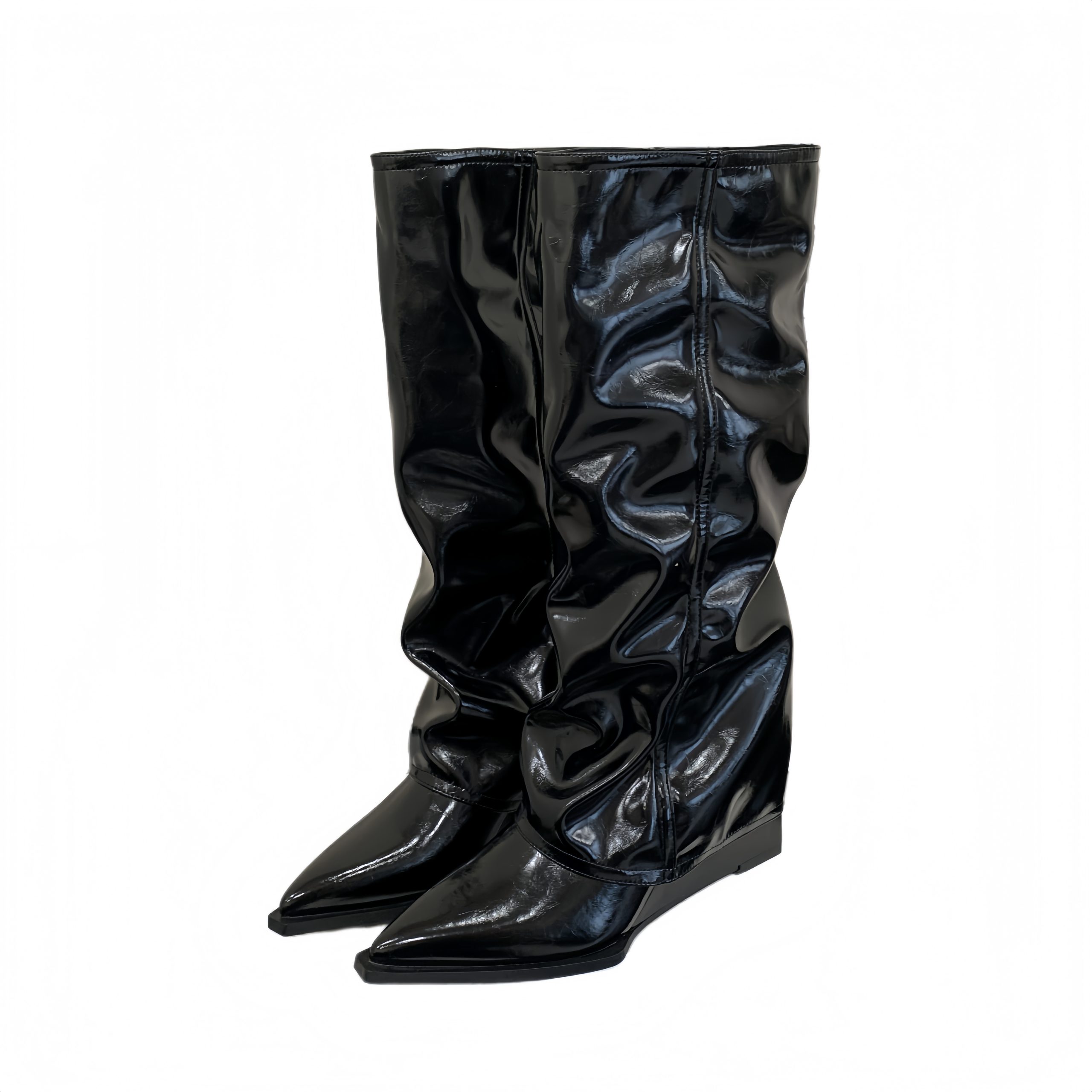 2025 New Patent Leather Riding Boots Over Knee Boots Stacked Boots Retro Pointed Toe Autumn Winter Fashion - Image 5