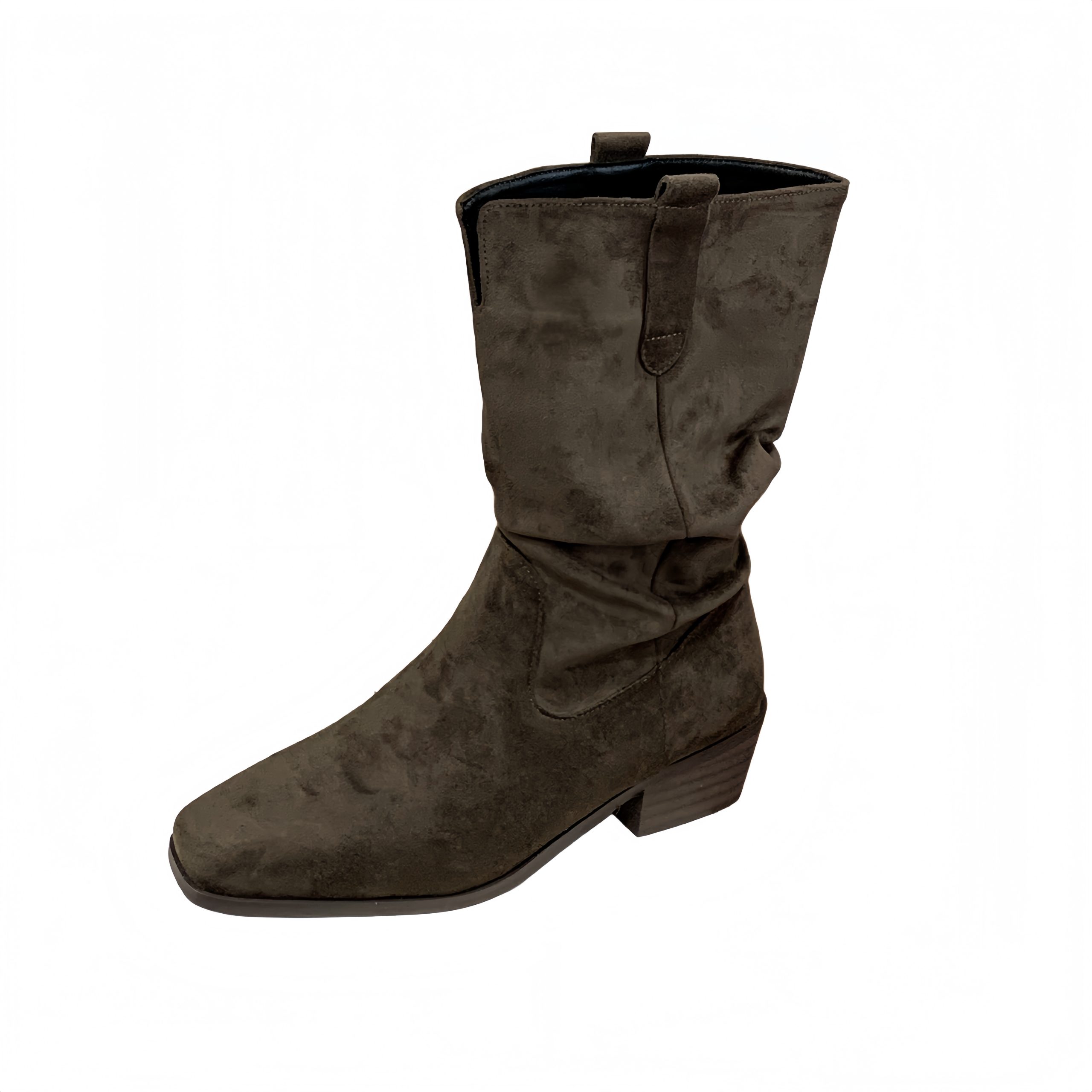 2025 New Retro Suede Chunky Heel Western Women's Boots Autumn Winter V-Cut Wide Shaft Stacked Boots - Image 5