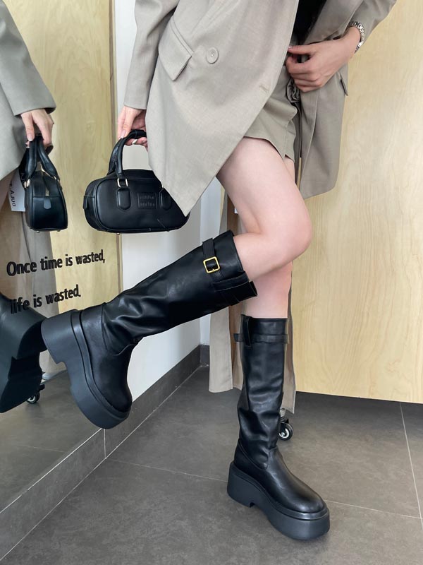 2025 New British Style Chunky Heel Height Increasing Mid-Calf Boots for Women - Image 2