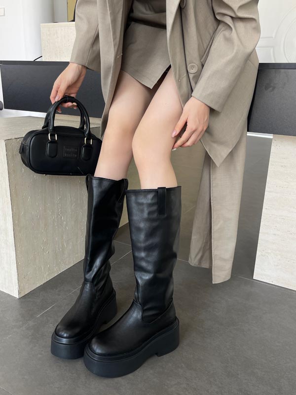 2025 New British Style Chunky Heel Height Increasing Mid-Calf Boots for Women - Image 4