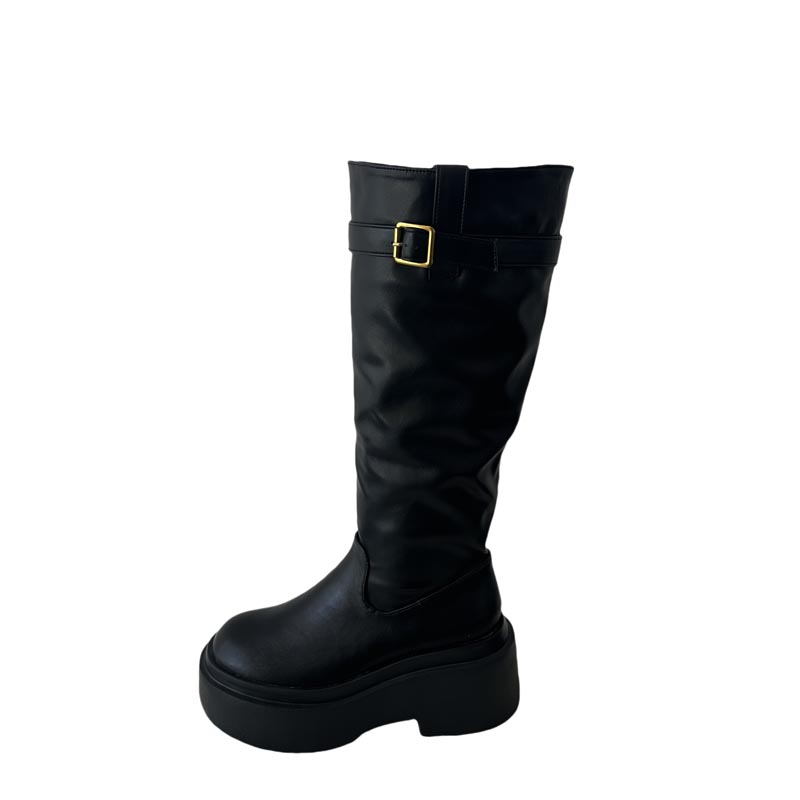 2025 New British Style Chunky Heel Height Increasing Mid-Calf Boots for Women - Image 5