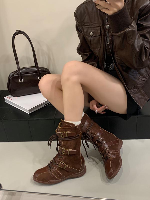 2025 New Martin Boots Women Retro Suede Mid Calf Short Boots Zipper Work Boots - Image 3