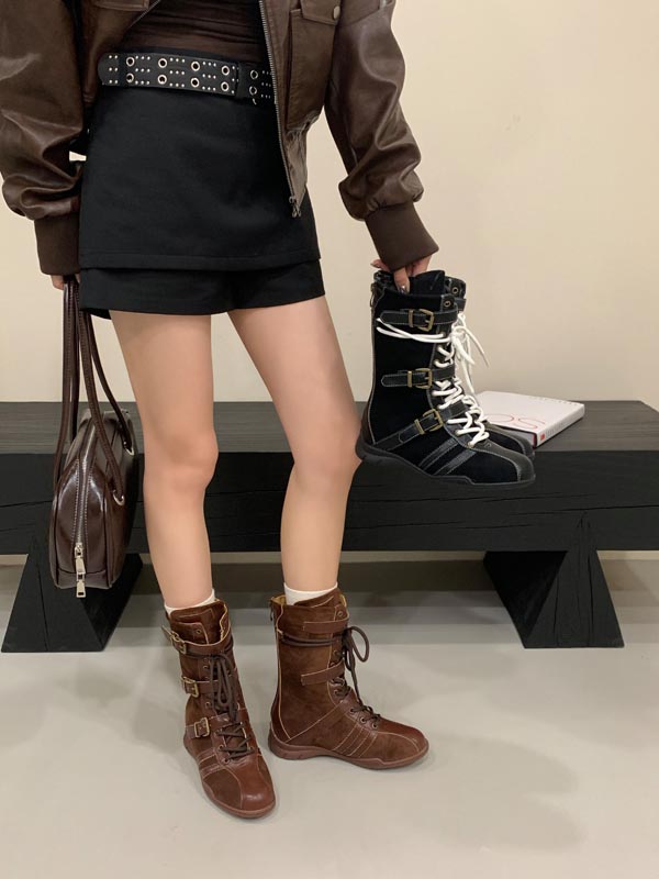 2025 New Martin Boots Women Retro Suede Mid Calf Short Boots Zipper Work Boots