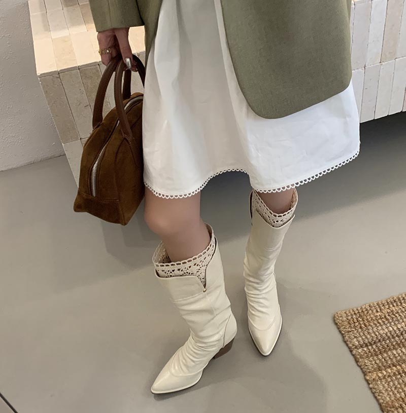 2025 New Khaki Lace Pointed Toe High Heel Riding Boots Women Tall Over Knee Boots Chunky Heel Long Boots - Image 2