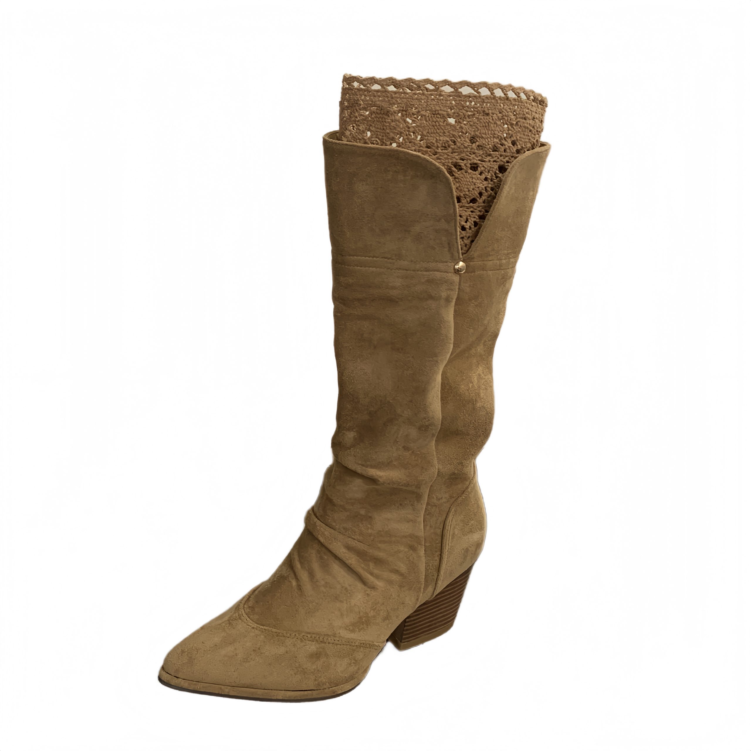2025 New Khaki Lace Pointed Toe High Heel Riding Boots Women Tall Over Knee Boots Chunky Heel Long Boots - Image 5