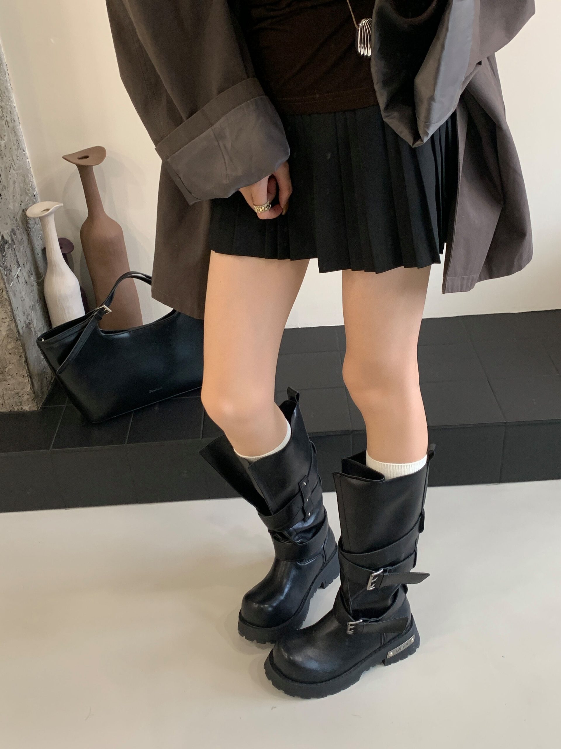 2025 New Retro Western Cowboy Boots Thick Sole Belt Buckle Chunky Heel Stacked Boots Knight Boots - Image 3
