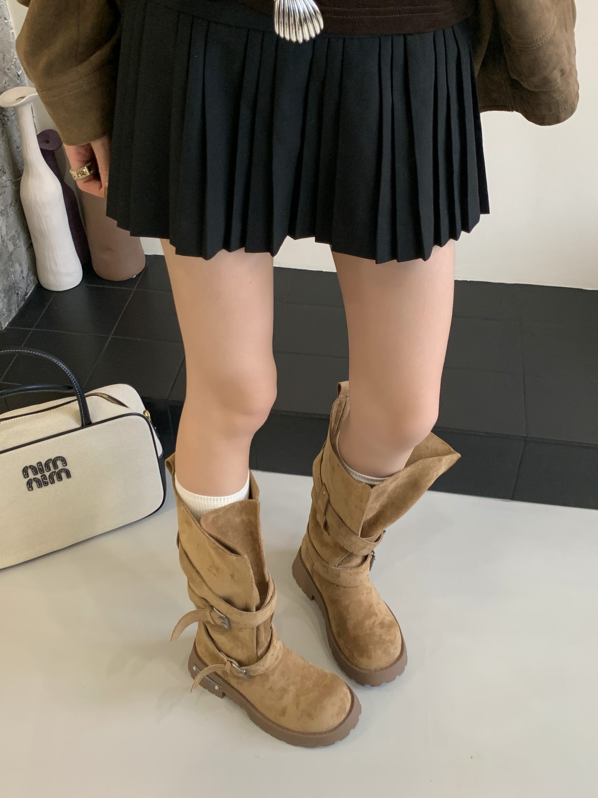 2025 New Retro Western Cowboy Boots Thick Sole Belt Buckle Chunky Heel Stacked Boots Knight Boots - Image 4