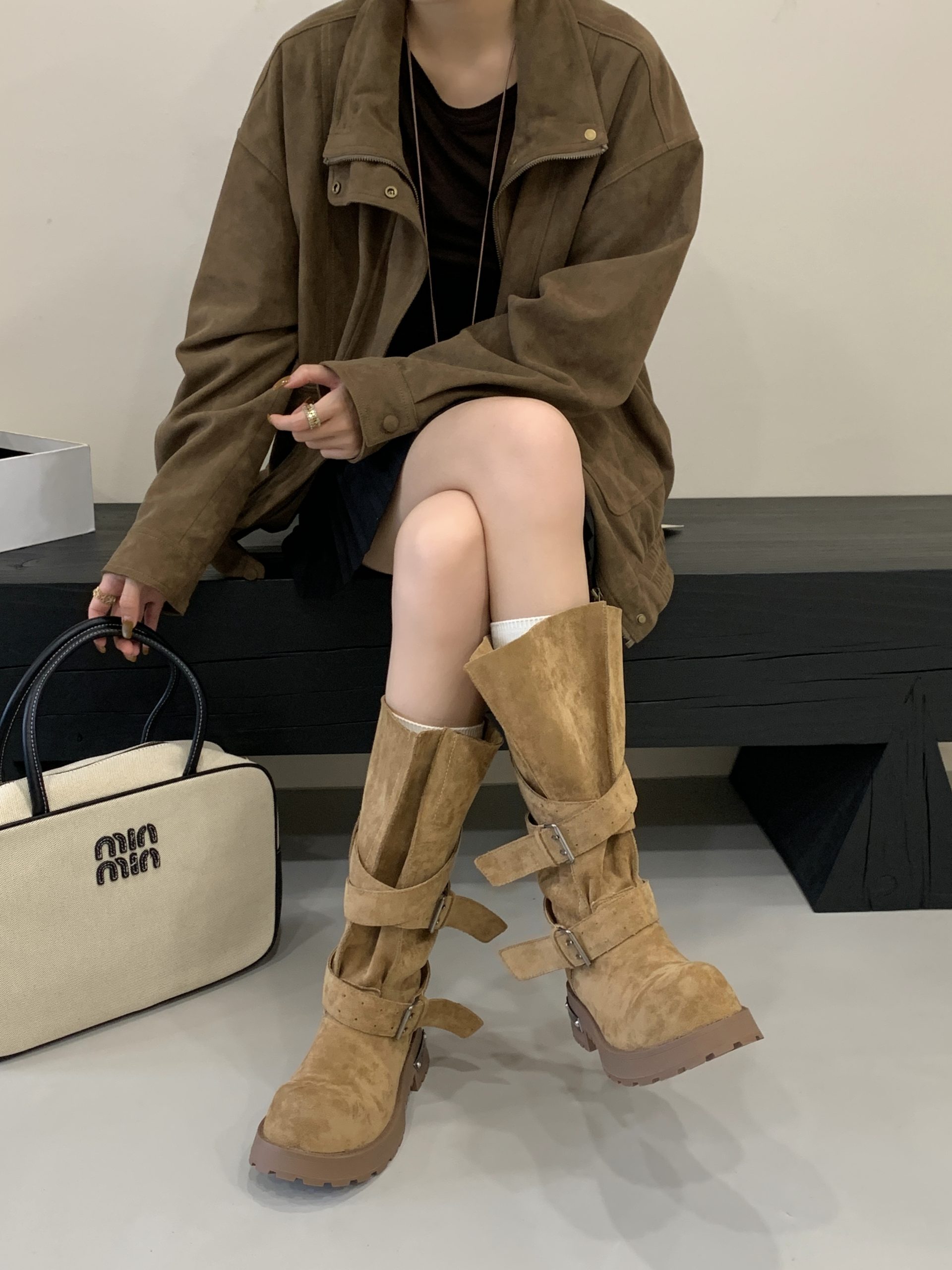 2025 New Retro Western Cowboy Boots Thick Sole Belt Buckle Chunky Heel Stacked Boots Knight Boots - Image 2
