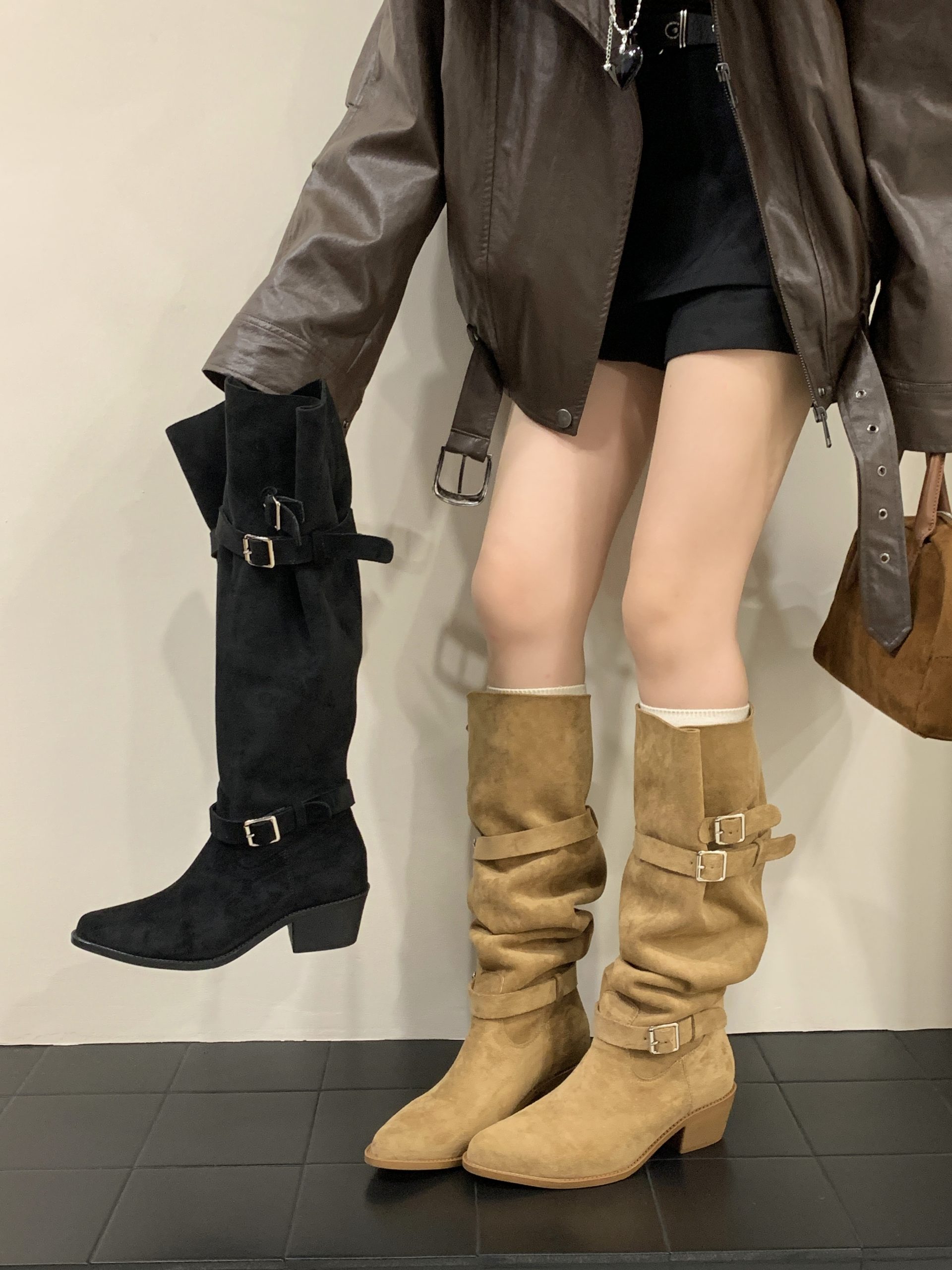 2025 New Fashion Retro Pleated Tall Boots for Women Over Knee Not Over Knee Stacked Boots Western Style Cowboy Boots