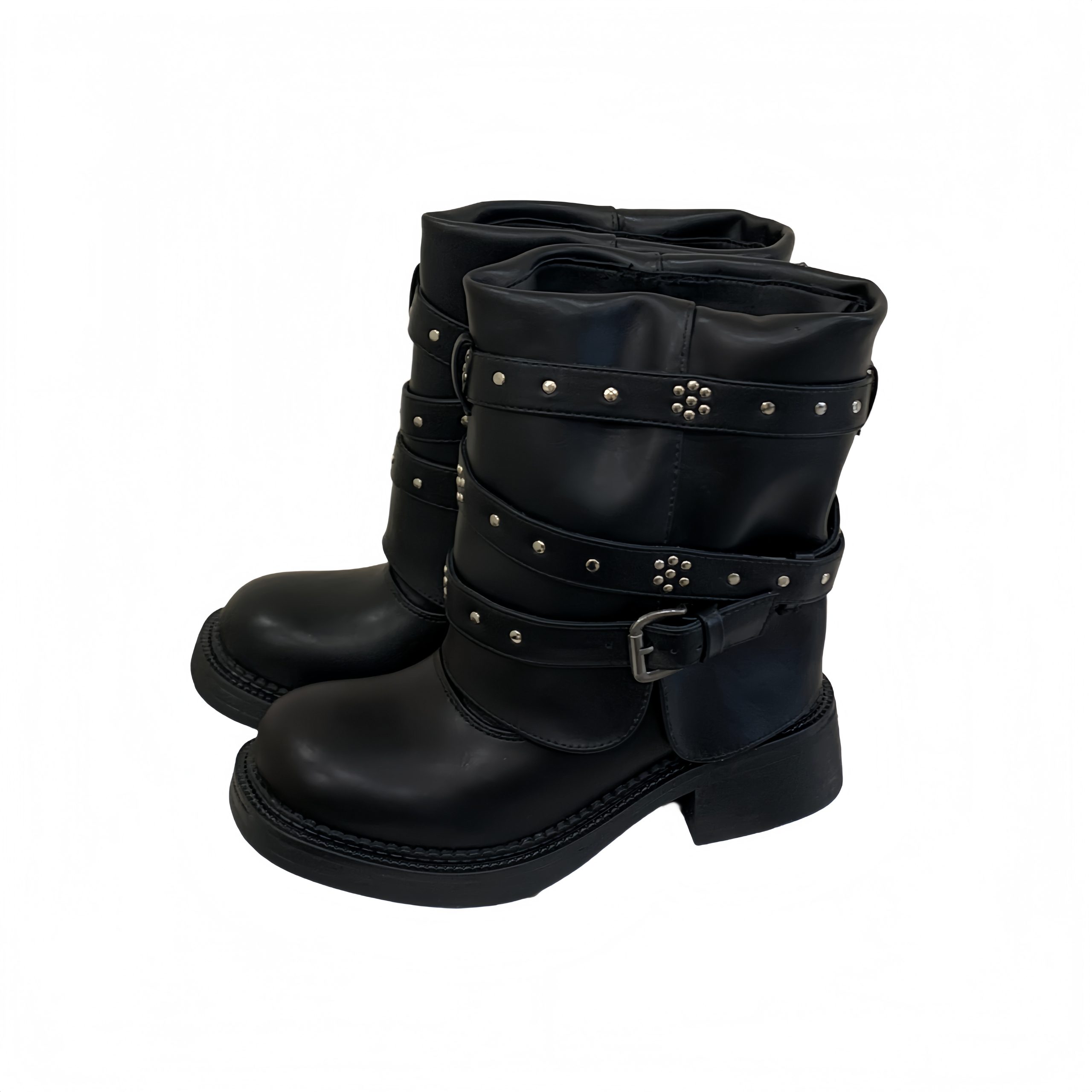 2025 New Genuine Leather Thick Sole Retro Short Boots Fashion Stud Mid-Calf Martin Boots British Style Belt Short Boots - Image 5