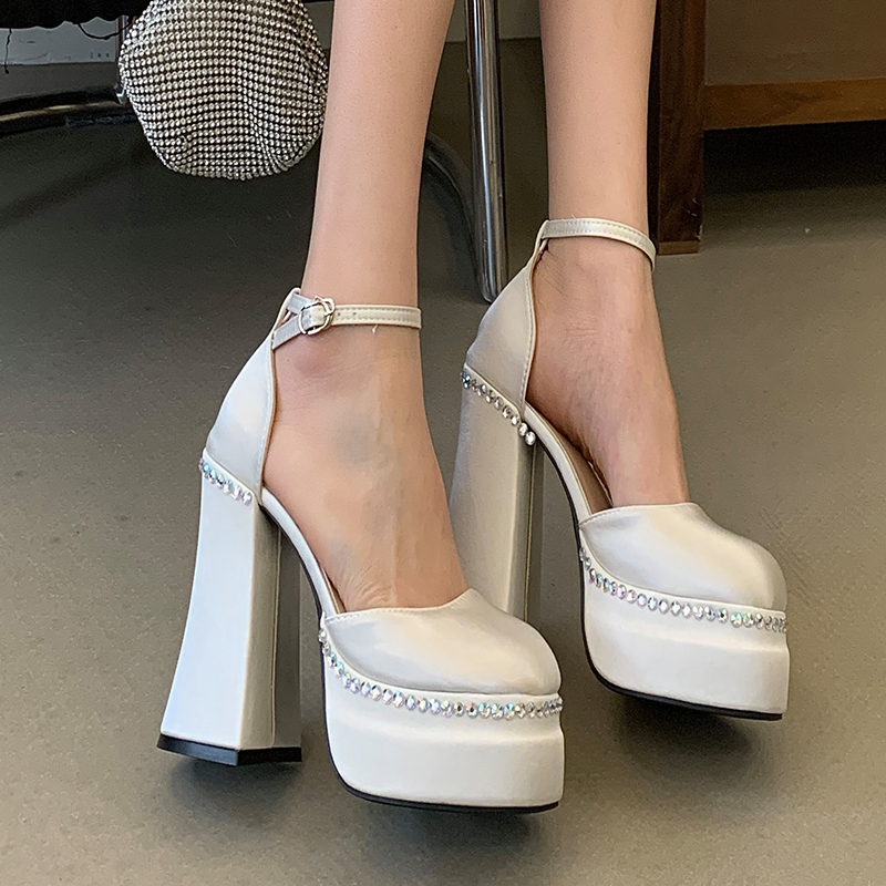 12cm High Heel Platform Lolita Sandals for Women Summer Outdoor Shoes with Rhinestones 35-40