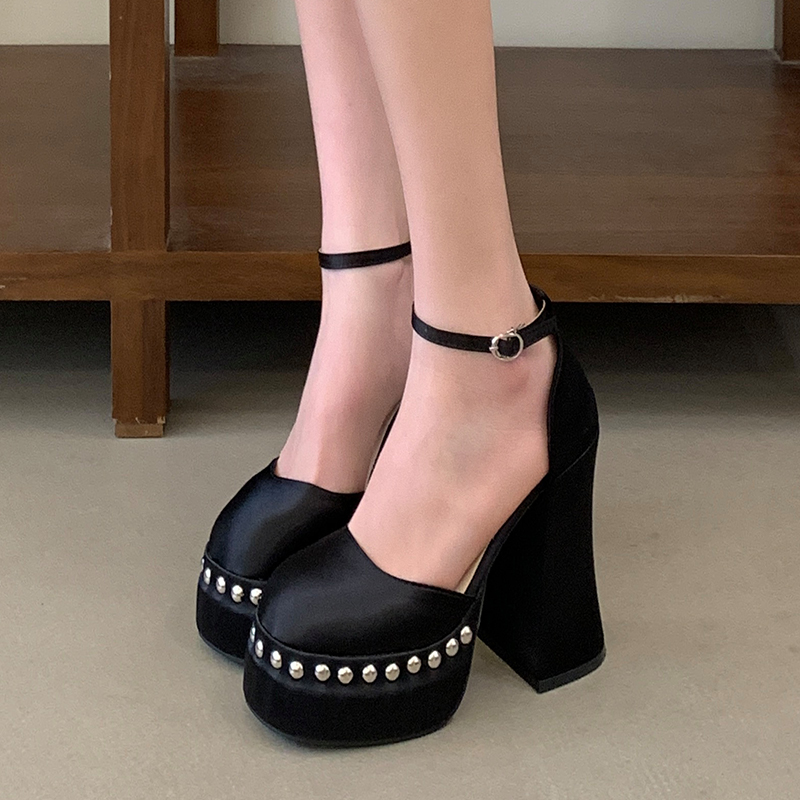 Women's 12cm High Heel Platform Lolita Sandals with Rhinestones, Open Toe, Ankle Strap, Sizes 35-40