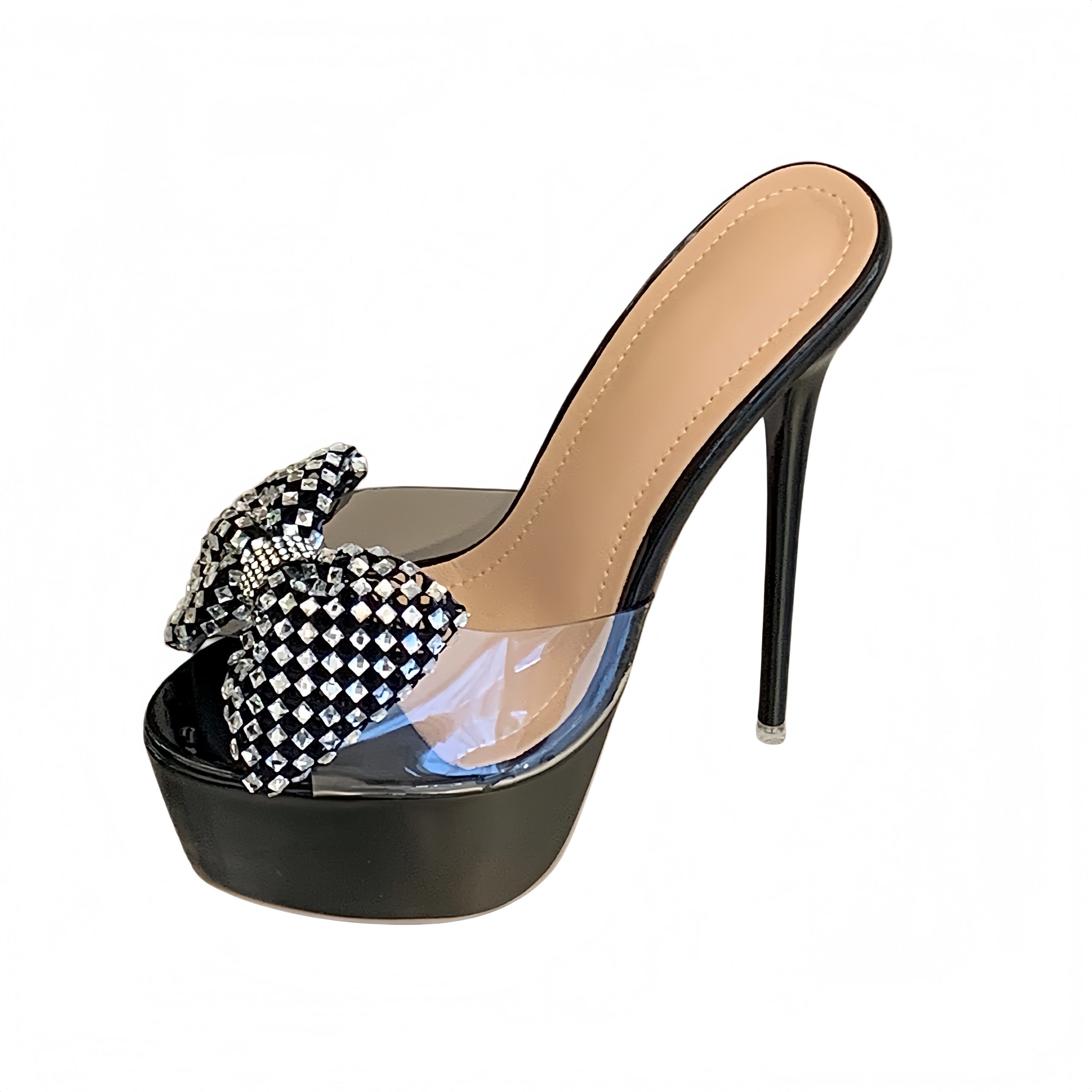 European and American Rhinestone Bow Ultra High Heel Sandals for Women Thick Sole Platform Thin Heel Open Toe Sexy 35-46 - Image 5